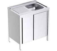 Plonge Inox Bâti avec Portes et Egouttoir à Gauche Profondeur 500 - - - Acier inoxydable2 1200x500x500xmm