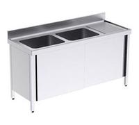 Plonge Inox Double avec Portes et Egouttoir Gamme 600 -
