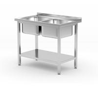 Plonge Inox Double Bac et Etagère Budget Line - Vissée 1000x600x(H)850mm - Hendi HENDI
