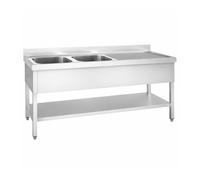 Plonge Inox Professionnelle 2 Bacs avec Égouttoir à Droite - 1800 × 700 mm - Dosseret 100 mm