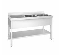 Plonge Inox Professionnelle 2 Bacs avec Égouttoir à Gauche - 1400 × 700 mm - Poste de Lavage Grande Profondeur