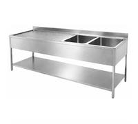 Plonge Inox Professionnelle 2 Bacs avec Égouttoir à Gauche - 1800 x 600 mm