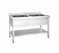 Plonge Inox Professionnelle 2 Bacs Sans Égouttoir - 1200 × 600 mm - Dosseret 100 mm - Cuisine Pro