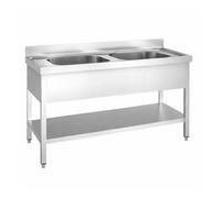 Plonge Inox Professionnelle 2 Bacs Sans Égouttoir - 1400 × 600 mm - Cuisine Pro