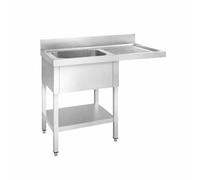 Plonge Inox Professionnelle avec Bac à Gauche et Passage Lave-Vaisselle - 1200 × 600 mm - Égouttoir Rainuré - Inox AISI 201