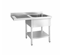 Plonge Inox Professionnelle avec Passage Lave-Vaisselle - Bac à Droite - 1200 × 600 mm - Égouttoir Rainuré - Inox AISI S201