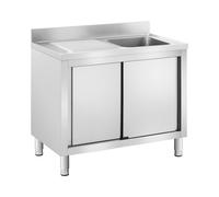 Royal Catering RC-IKS09 Plonge En Inox Professionnelle Sur Meuble Bas Armoire Placard Avec Évier Acier Inoxydable (1 bac : 400 x 400 x 240 mm, Hauteur du dosseret : 100 mm, Pieds Réglables)