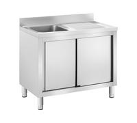 Royal Catering RC-IKS11 Plonge En Inox Professionnelle Sur Meuble Bas Armoire Placard Avec Évier Acier Inoxydable (1 bac : 400 x 400 x 240 mm, Hauteur du dosseret : 100 mm, Pieds Réglables)
