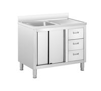 Plonge inox sur meuble - 1 bac - Royal Catering - Acier inoxydable - 100 x 60 cm RC-IKS10