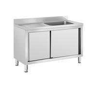 Royal Catering RC-IKS07 Plonge En Inox Professionnelle Sur Meuble Bas Armoire Placard Avec Évier Acier Inoxydable (1 bac : 500 x 400 x 260 mm, Hauteur du dosseret : 100 mm, Pieds Réglables)
