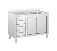 Royal Catering RC-IKS08 Plonge En Inox Professionnelle Sur Meuble Bas Armoire Placard Avec Évier Acier Inoxydable (1 bac : 400 x 400 x 300 mm, Hauteur du dosseret : 100 mm, Pieds Réglables)