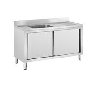 Royal Catering RC-IKS05 Plonge En Inox Professionnelle Sur Meuble Bas Armoire Placard Avec Évier Acier Inoxydable (1 bac : 500 x 400 x 240 mm, Hauteur du dosseret : 100 mm, Pieds Réglables)