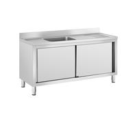 Plonge inox sur meuble - 1 bac - Royal Catering - Acier inoxydable - 160 x 60 cm