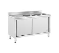 Royal Catering RC-IKS01 Plonge En Inox Professionnelle Sur Meuble Bas Armoire Placard Avec Évier Acier Inoxydable (2 bacs : 500 x 400 x 300 mm, Hauteur du dosseret : 100 mm, Pieds Réglables)