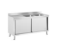 Royal Catering RC-IKS03 Plonge En Inox Professionnelle Sur Meuble Bas Armoire Placard Avec Évier Acier Inoxydable (2 bacs : 400 x 400 x 250 mm, Hauteur du dosseret : 100 mm, Pieds Réglables)