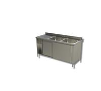 Plonge Inox sur Meuble Portes Coulissantes 2 Eviers à Droite - Gamme 700 - Ristopro - - Inox AISI430 1600x700x850mm inox