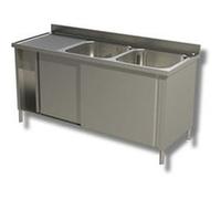 Plonge Inox sur Meuble Portes Coulissantes 2 Eviers à Droite - Gamme 700 - - - Inox AISI430 1700x700x850mm