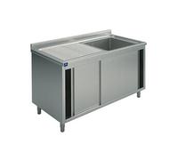 Plonge Sur Armoire, 1 Bac, Égouttoir à Gauche, Avec Portes Coulissantes, 1200X700 mm - Virtus - - 1200x700x850mm