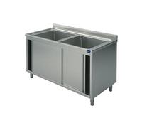 Plonge Sur Armoire, 2 Bacs, Avec Portes Coulissantes, 1400X600 mm - Virtus - - 1400x600x850mm