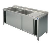 Plonge Sur Armoire, 2 Bacs, Égouttoir à Droite, Avec Portes Coulissantes, 1800X700 mm - Virtus - - 1800x700x850mm G