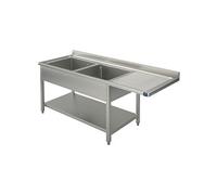 Plonge Sur Piètement Avec Etagère Inférieure, Place Pour Lave-Vaisselle, 2 Bacs à Gauche, 1800X700 M - Virtus - - 1800x700x850mm