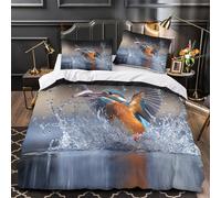 Plongée du martin-pêcheur 3D Imprimé Housse de couette Microfibre anti-decoloration photographie de la faune sauvage Drap de couette 2 taies hypoallergénique couples famille Super king（260x220cm）