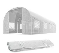 Plonos Film de rechange pour serre tunnel - 3 x 4,5 m - 13,5 m² - Protection UV4 - Film de serre avec fenêtres et moustiquaire - Film de jardin robuste - Film sans cadre - Blanc
