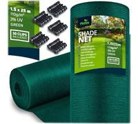 Plonos Grille d'ombrage - Pare-soleil - Poids - 110 g/m² - Surface 37,5 m² - 1,5x25 m Vert