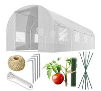 Plonos Serre Tunnel en Film Plastique avec Cadre en Acier - avec Support pour Plantes - 3 x 4,5 x 2 m - 13,5 m² - Blanc
