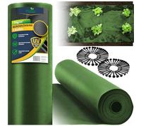Plonos Toile Anti-Mauvaises Herbes - Perméable à l'eau - Stabilisation UV - 70 g/m² - 1,6 x 50 m - avec 100 piquets - Vert