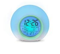 Plookyoe Réveil pour Enfants - Horloge Numérique À Lumière À Éveiller avec 7 Couleurs Changeantes, Commandement À Pression Et Fonction de Répétition pour Chambres