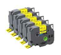 PlosFeng 2PCS 5PCS 24 mm TZE251 Tapis d'étiquette Compatible TZ 251 Noir sur Bande laminée Blanche Fonctionne avec Un étiquette(5PK Black on Yellow)