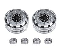 plplaaoo Beadlock Roues en Alliage d'Aluminium Crawler Pneus avec Roulements de Haute Qualité Durable Robuste pour 1/14 RC Voiture Remorque Conteneur Camion Argent 47mm 2pcs