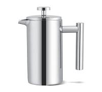 plplaaoo Cafetière à pression française en acier inoxydable à double paroi isolée 350 ml avec filtre de précision pour la maison, le bureau, la cuisine, argent