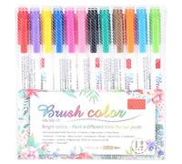 plplaaoo Ensemble de stylos aquarelle 12 couleurs, pinceau à pointe souple vibrante, marqueurs de peinture pour enfants, artisanat d'art, calligraphie, plastique durable et écologique 13,9