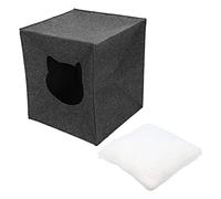 plplaaoo Lit carré Doux pour Animaux de Compagnie, Amovible, Lavable, Mini lit pour Chat et Chien de Taille Moyenne, nid en Feutre, Coussin en Laine, Fond antidérapant, Gris foncé,