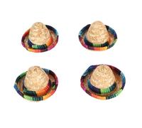 plplaaoo Mini chapeau de paille à large bord coloré décoratif miniature pour bouteille de bière, 4 pièces, polyvalent, durable, élégant, thème d'été, fêtes costumées, anniversaires,