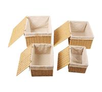 plplaaoo Storage Baskets Set 4Pcs Large Capacity Multifunctional Desktop Organizer Box for Household Items Clothing Handmade Glass Weaving Material Natural Colors 43x35x25cm 40x30x21cm