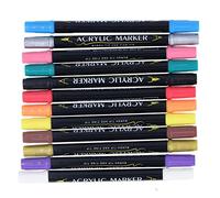 plplaaoo Stylos de peinture acrylique à double extrémité, séchage rapide, revêtement solide, marqueurs de peinture imperméables de 12 couleurs pour artistes étudiants professionnels sur