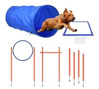 Plschckes Agility Kit d'entraînement d'agilité pour chien avec tunnel réglable en hauteur, obstacles, barres de slalom, anneau de saut pour le sport et l'entraînement des chiens