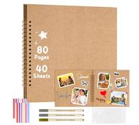 PlsMupn Album Photo Scrapbooking DIY, 20 x 20 cm 80 Pages Fait main Album Photo Spirale, Brun Livre Scrapbooking Couverture Rigide en Papier Kraft avec, pour Famille Anniversaire Saint Mariage