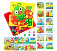 PlsMupn Jeu de Mosaïque Enfant 2 3 4 Ans, Jouet Éducatif Montessori avec 46 Boutons Colorés et 12 Cartes, Activité Créative d’Apprentissage Précoce pour Fille Garçon, Idée Cadeau Éveil