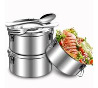Plstod 3 Pièces Lunch Box inox Avec couvercle, Anti Fuite Boite Inox Alimentaire, Durable et éCologique Lunchbox, 360ml Boite a Lunch pour BureauAvec Cuillère et Fourchette,pour Enfants et Adultes