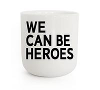 PLTY - Tasse We can be Heroes - Tasse sans anse - Porcelaine blanche émaillée à la main - Tasse à café avec inscription - Lyrics - Design danois