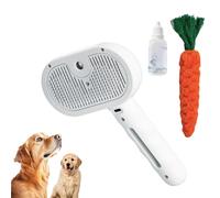 Plufura Dog Brush, 3-In-1 Pet Spray Hair Removal Comb, Upgraded with One-Click Release Button and Cleaning Spray, Soothing Massage, Removes Loose Hair for Dogs & Cats (White)