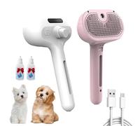 Plufura Dog Brush, Plufura 3 in 1 Spray Hair Removal Comb, 3-in-1 Pet Steam Brush for Dog, with Water Tank and One-Click Release Button, Easy Care (Mix1,2PCS)