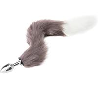 Plug anal avec queue fausse fourrure gris et blanc 5 x 3 cm