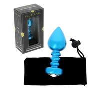 Plug anal bleu strié en aluminium Ø 3,8 cm - 132 grammes