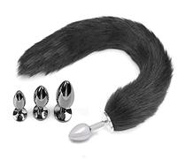 Plug anal en acier inoxydable avec plug anal queue de renard, plug anal queue de renard érotique, gode anal sexy cosplay fétichiste jouet sexuel BDSM pour hommes femmes couples, jouets anaux (L)