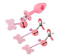 Plug anal en silicone et ensemble de pince à mamelons avec petite cloche, patte de chat anal sex toy Kit, pince à mamelons réglable non perforante (Couleur rose)